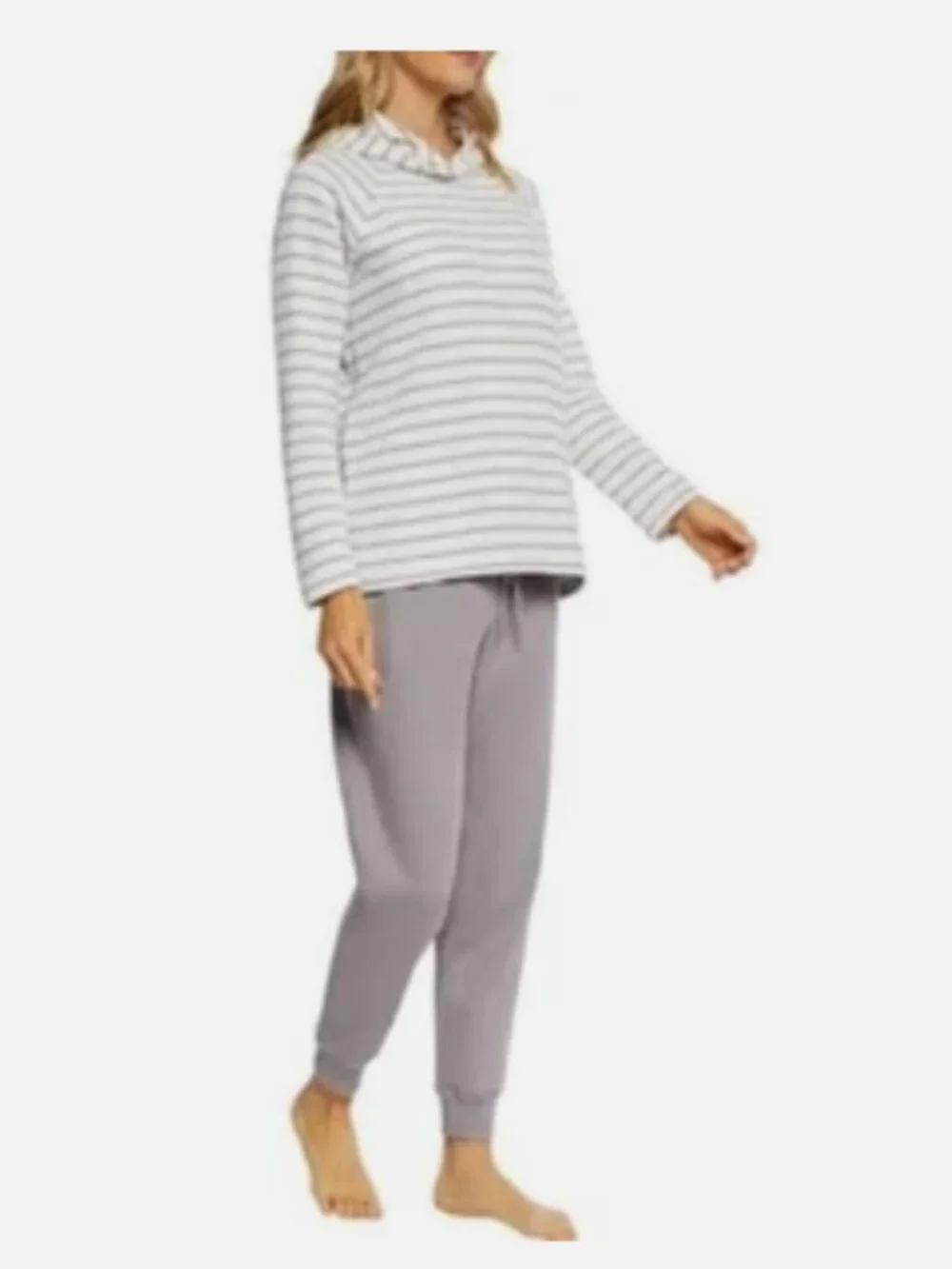 Max & Mia Women's 2 Piece Stripe Waffle Knit Lounge Set, Dusty Plum, S